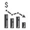 Declining graph glyph icon, business and finance