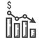 Declining graph line icon, business and finance