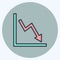 Declining Line Graph Icon in trendy color mate style isolated on soft blue background