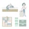 Declutter and Tidy up concept vector icon set. Closet organization illustration. Woman with bag decluttering and tidying her