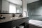 decluttered bathroom with streamlined vanity, sleek faucets and clear countertops