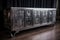deco credenza with intricate metalwork, glass and leather