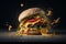 Deconstruction of a cheeseburger, Burger explosion,Generative AI