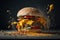 Deconstruction of a cheeseburger, Burger explosion,Generative AI