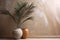 decor design indoor home interior beige sunlight wall shadows vase concrete. Generative AI.