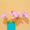 Decor flowers in vase. Still life minimalist scene. Bloom, Spring,summer, greeting card, invitation concept