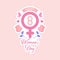 Decorated 8th March Venus Symbol With Happy Women`s Day Sticker Against Pink