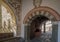 Decorated arches around courtyard of Rila Monastery, Bulgaria