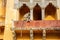 Decorated balcony in Jaleb Chowk - main courtyard of Amber Fort, Rajasthan, India