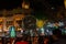 Decorated balloon, lights and Christmas celebration at illuminated Park street with joy and year end festive mood. Dark sky