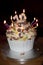 Decorated birthday cake with candles