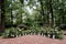 Decorated with candlesticks and flowers terrace for wedding ceremony in the garden