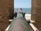 A decorated cannon points towards the sea in the citadel of Essaouira, Morocco