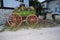 Decorated cart in the park in Beloslav town. The town is located 19 km west of Varna. It is situated on the two banks of the deep