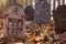 Decorated cemetery with tombstones, zombies and skeletal remains.