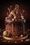 Decorated chocolate birthday cake. AI generated.