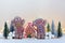 Decorated Christmas Couple Gingerbread men and gingerbread house on netural background