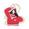 Decorated Christmas girl with garland and baubles. Xmas winter female character in red sweater. Woman celebrating