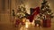 Decorated Christmas room HD video. Christmas tree and gifts. Shimmering garland