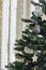 Decorated Christmas tree background, minimalism Scandinavian interior