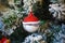 Decorated Christmas tree with bright balls and snow. Closeup of Festively Decorated.