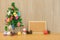 decorated christmas tree & cork board. xmas new year holiday festival.