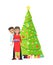 Decorated Christmas Tree Garlands Family Couple