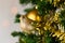 Decorated Christmas tree, gold glitter robin.