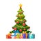 Decorated christmas tree with lots of gift boxes