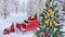 Decorated christmas tree and santa sleigh 4K