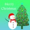 Decorated Christmas tree and snowman vector illustration