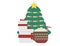 Decorated Christmas tree, White Red gifts box and large Red Green mug with hot cocoa