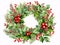 Decorated Christmas wreath with green leaves and red berries.