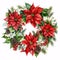 Decorated Christmas wreath with green leaves and red berries.