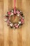 Decorated Christmas Wreath Red White Cloth Hearts on Sapele Wood