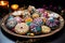 decorated cookies on festive platter