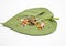 Decorated edible betel leaf over white background