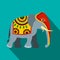 Decorated elephant icon, flat style