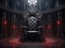 Decorated empty throne hall. Black throne.