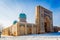 Decorated entrance and two domes of Hazrati Imam complex, religi