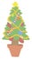 Decorated evergreen Christmas tree in pot icon