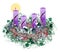 Decorated floral Advent wreath with four advent candles, illustration