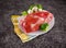 Decorated fresh raw meat - ham with mushrooms and clipping path