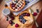 Decorated homemade shortcrust pastry berry pies