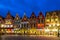 Decorated and illuminated Market square in Bruges, Belgium