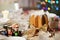 Decorated Italian Pandoro Christmas cake on a table