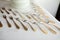 Decorated luxury cutlery on table with golden elements forks