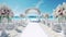 Decorated luxury wedding ceremony place at the beach white sand beautiful sea and sky with White empty chairs and arch decorated
