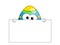 Decorated mascot easter egg behind blank banner copy space isola