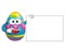 Decorated mascot easter egg holding blank banner isolated